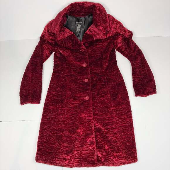 Bebe Jackets & Blazers - bebe Women's Red Faux Fur Textured Long Coat Size XS